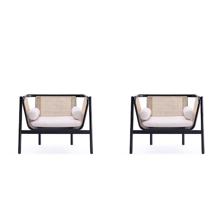 Manhattan Comfort Versailles Accent Chair in Black, Natural Cane and Cream, Set of 2 2-ACCA01-CR